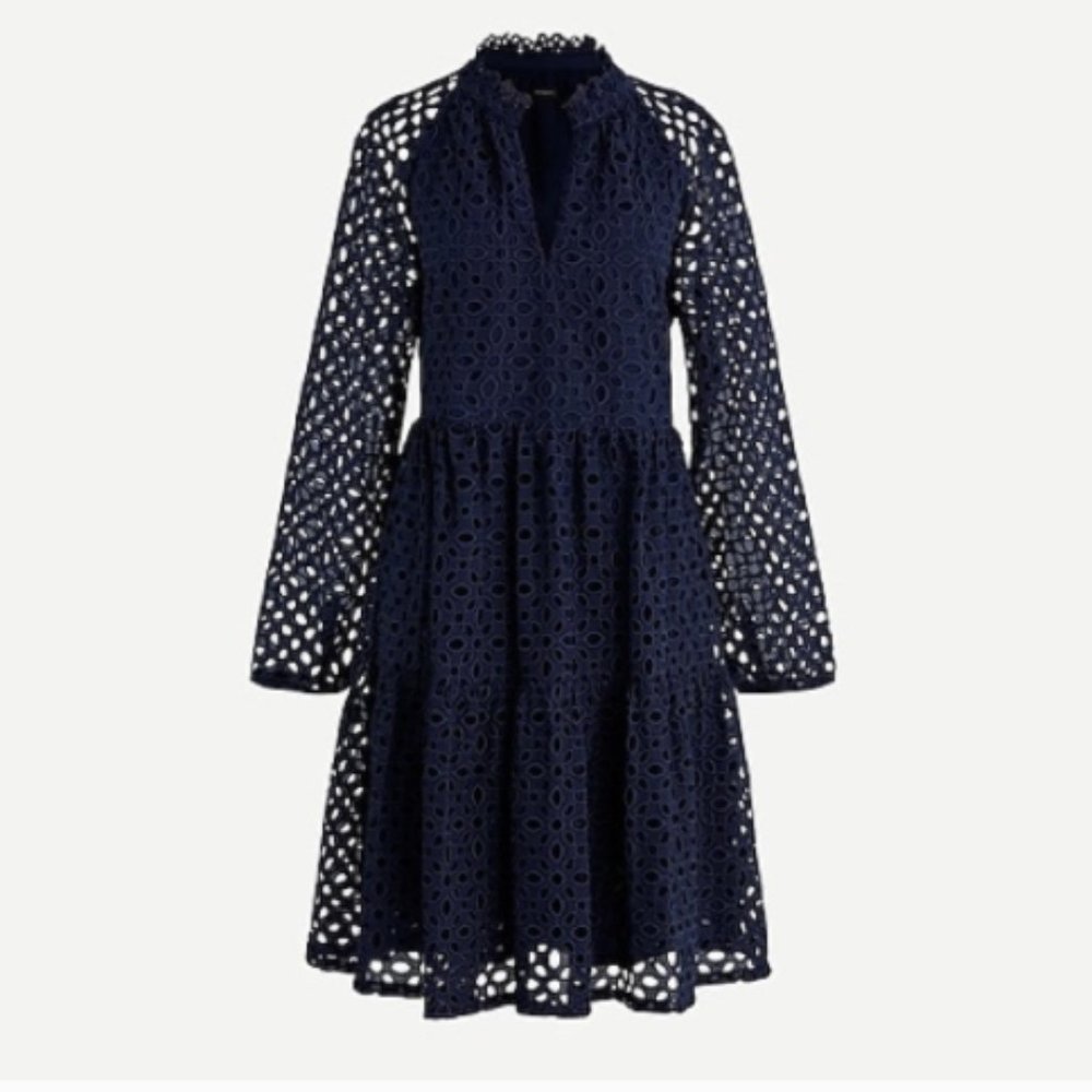 NWT J. Crew Tiered Navy Embroidered Eyelet Dress